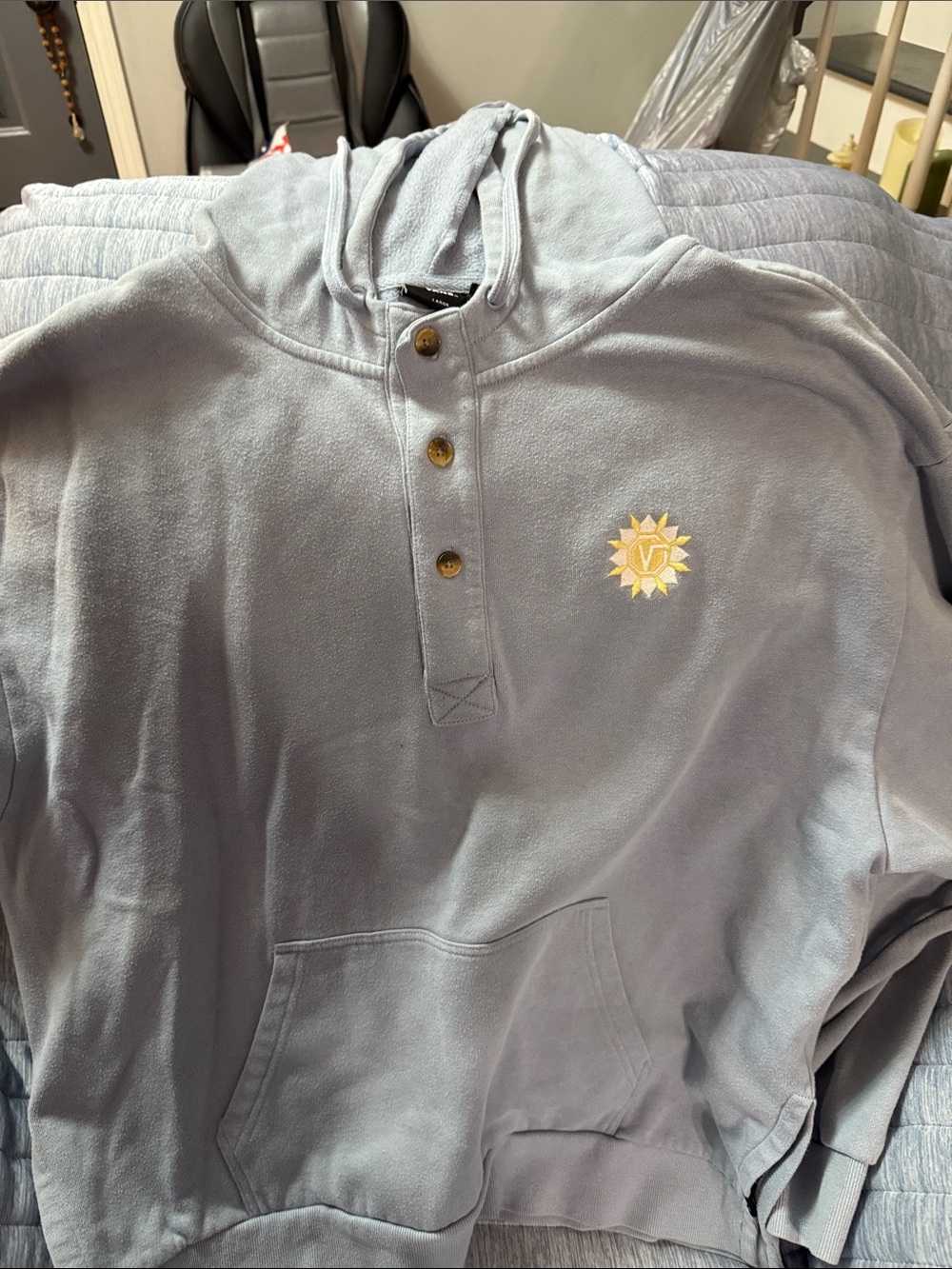 Vans Light Blue Hooded Sweatshirt with Button Placket